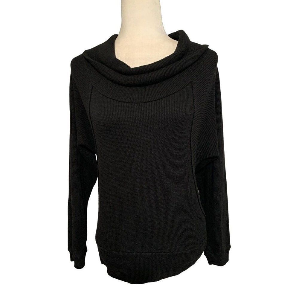 pilcro womens anthropologie solid black long sleeve thermal sweater top Xs